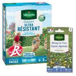 Ultra résistant - Gazon Ultra Résistant - Label Rouge - 3 kg + Gazon Japonais - 4 m² - Mélange de fleurs - face recto